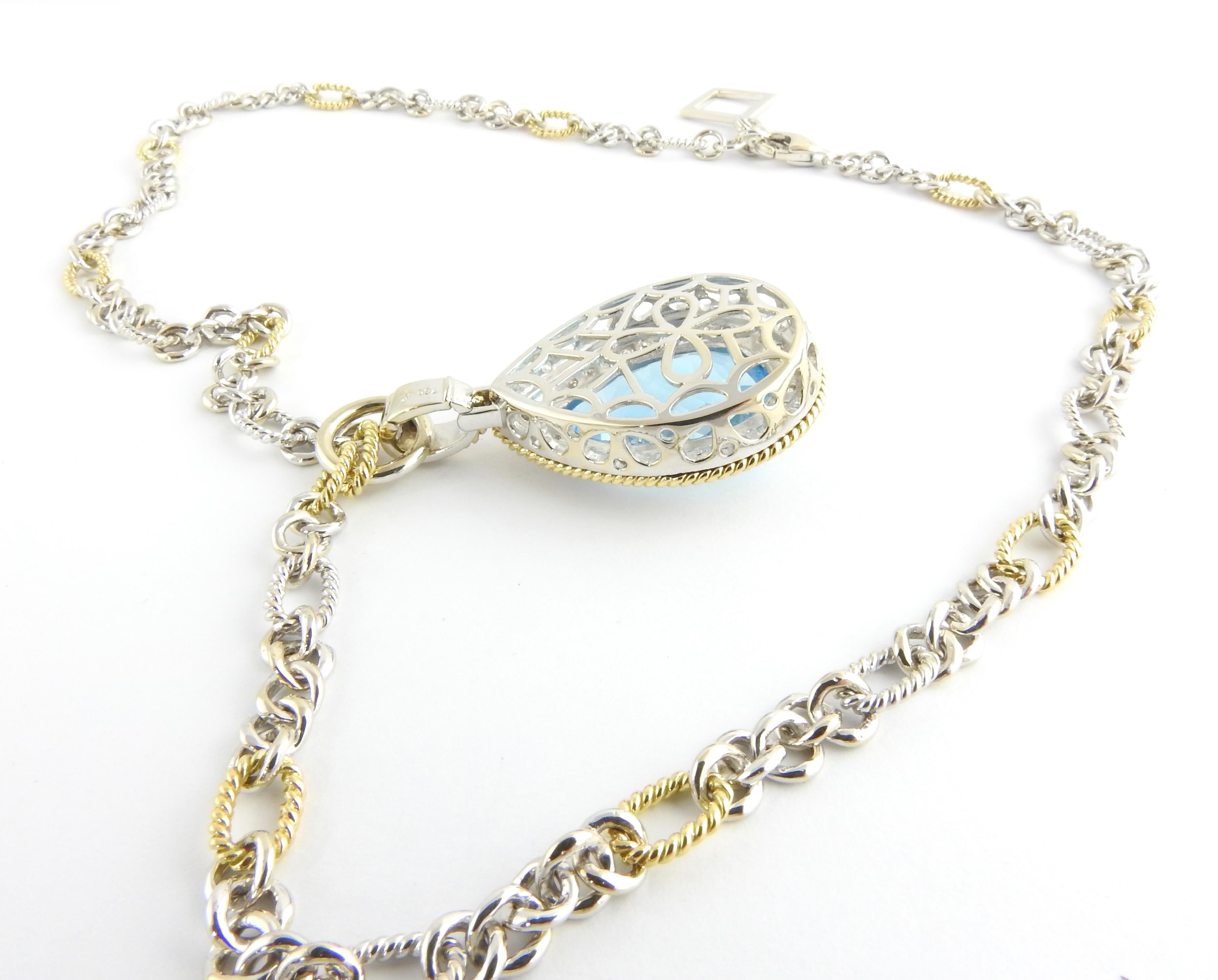 18 Karat Yellow and White Gold Blue Topaz and Diamond Pendant Necklace 1