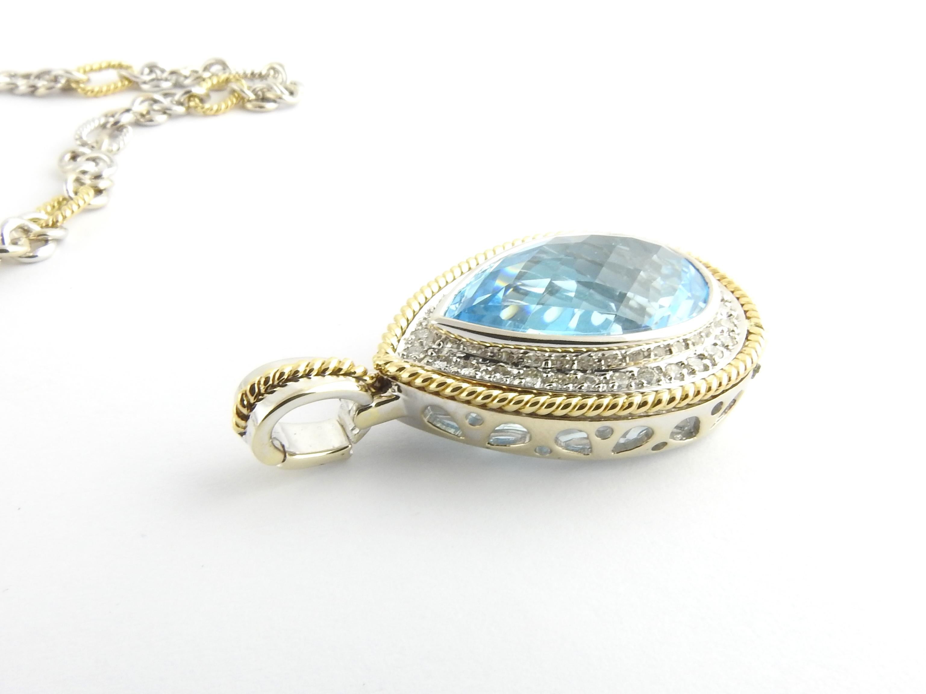 18 Karat Yellow and White Gold Blue Topaz and Diamond Pendant Necklace 3