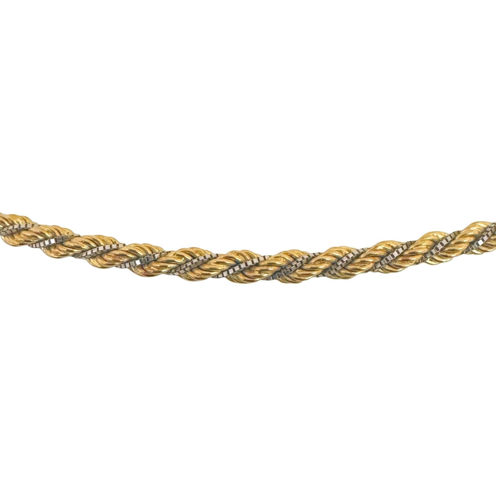 18 Karat Yellow and White Gold Two Tone Twisted Rope Necklace Italy  In Good Condition In Guilford, CT