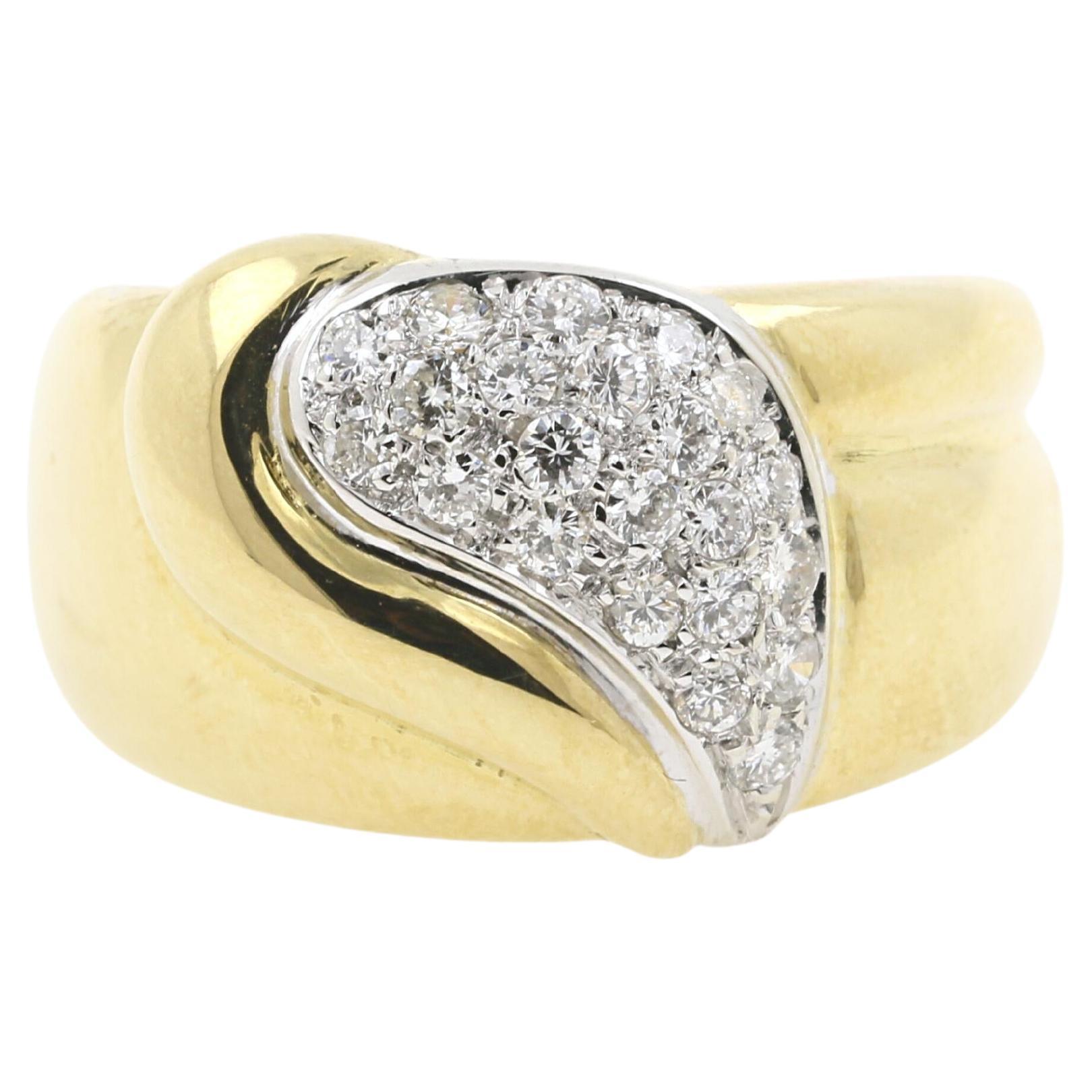 18 Karat Yellow and White Gold "Virgola" Ring with Diamonds