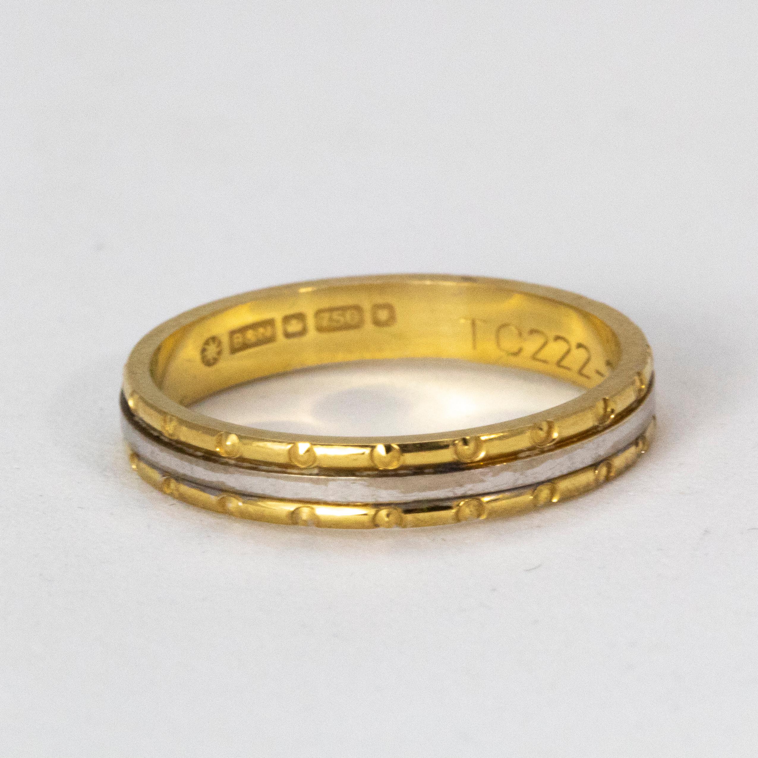 Modern 18 Karat Yellow and White Gold Wedding Band