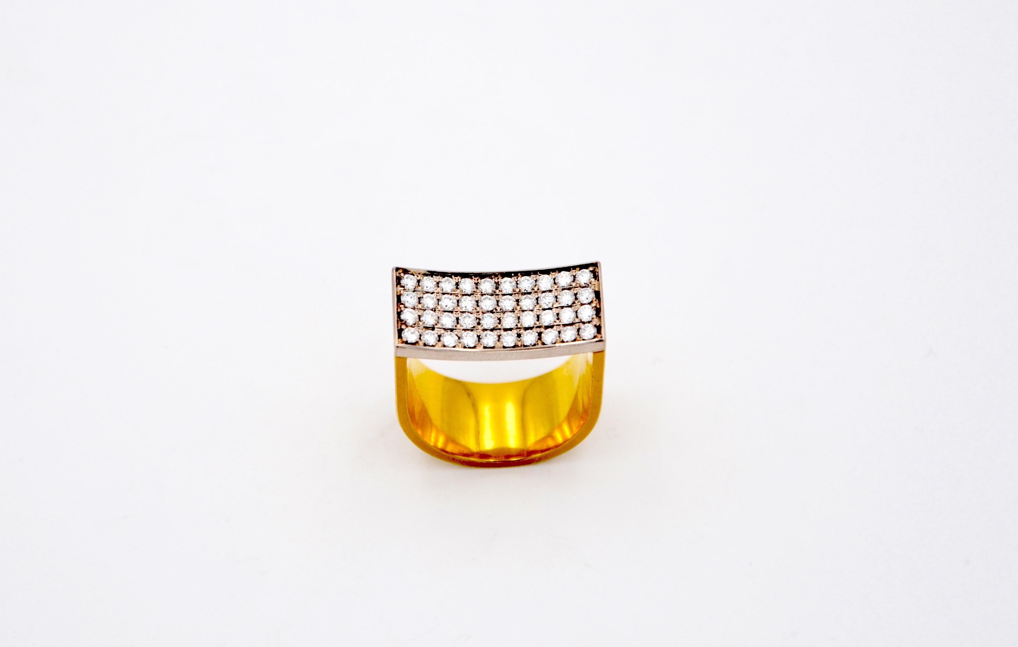 Modern 18 Karat Yellow and White Gold with Diamond Cluster Ring For Sale