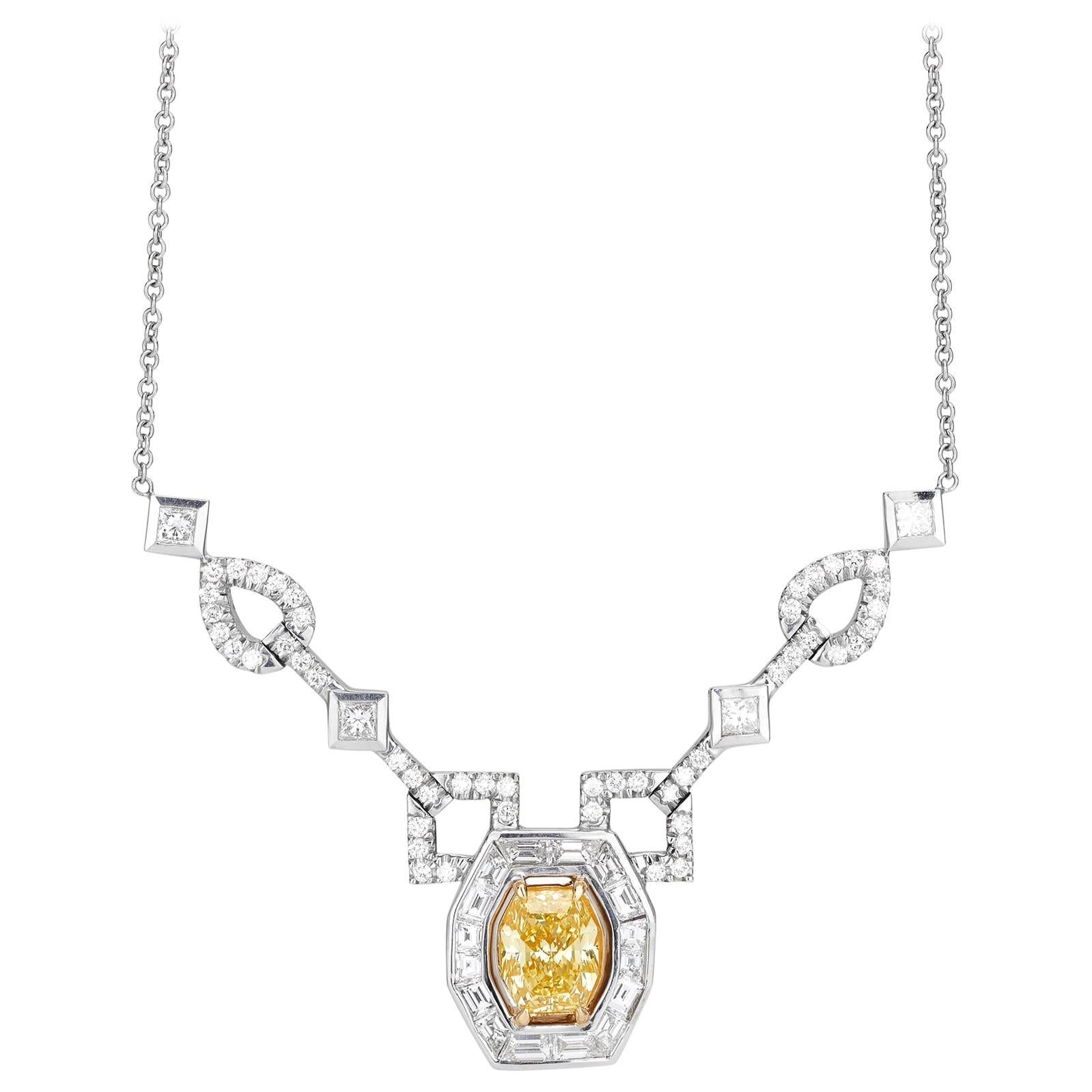 18 Karat Yellow and White Gold with Fancy Yellow Diamond Necklace 3.03 FY  For Sale