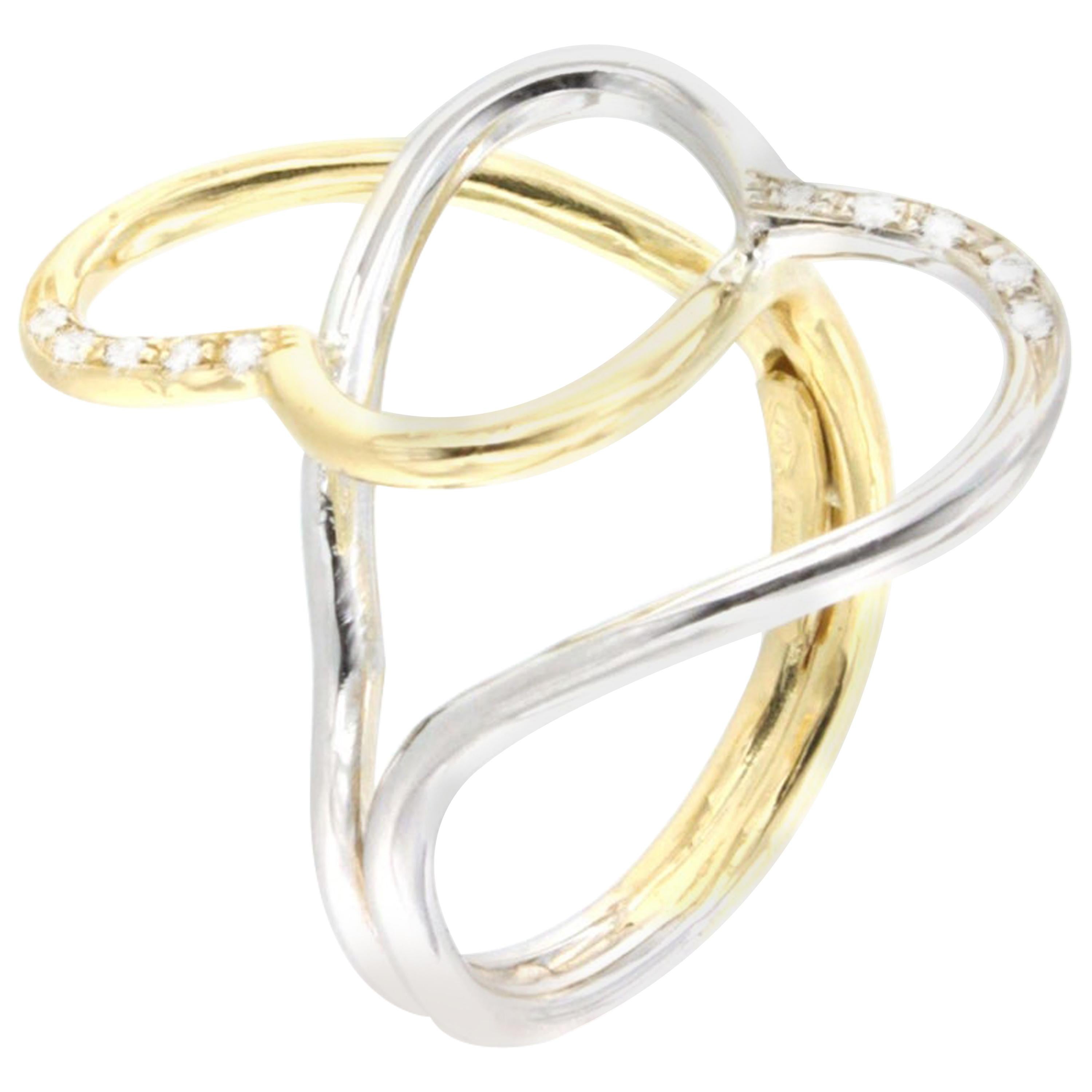 18 Karat Yellow and White Gold with White Diamonds Ring For Sale