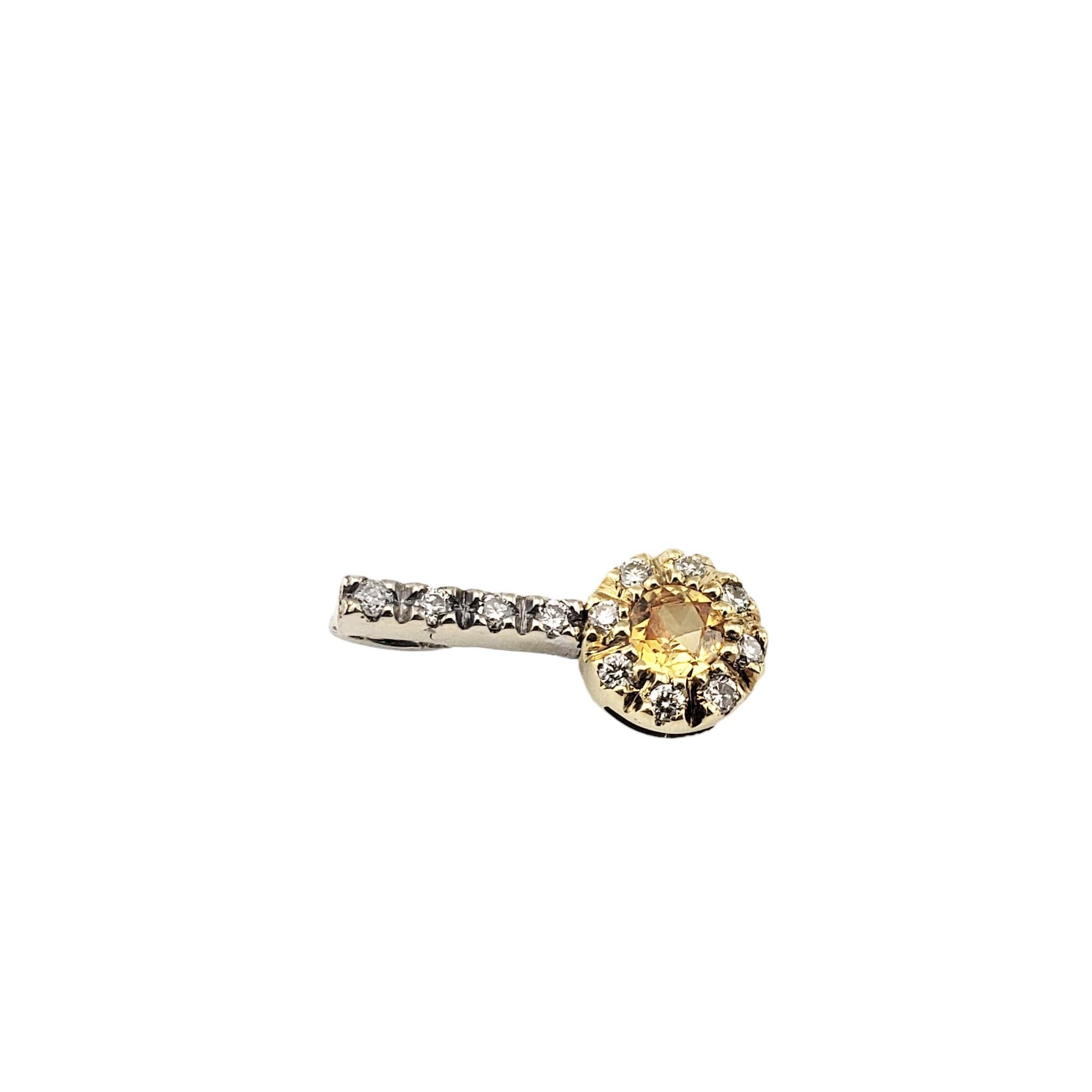 Round Cut 18 Karat Yellow and White Gold Yellow Sapphire and Diamond Pendant For Sale