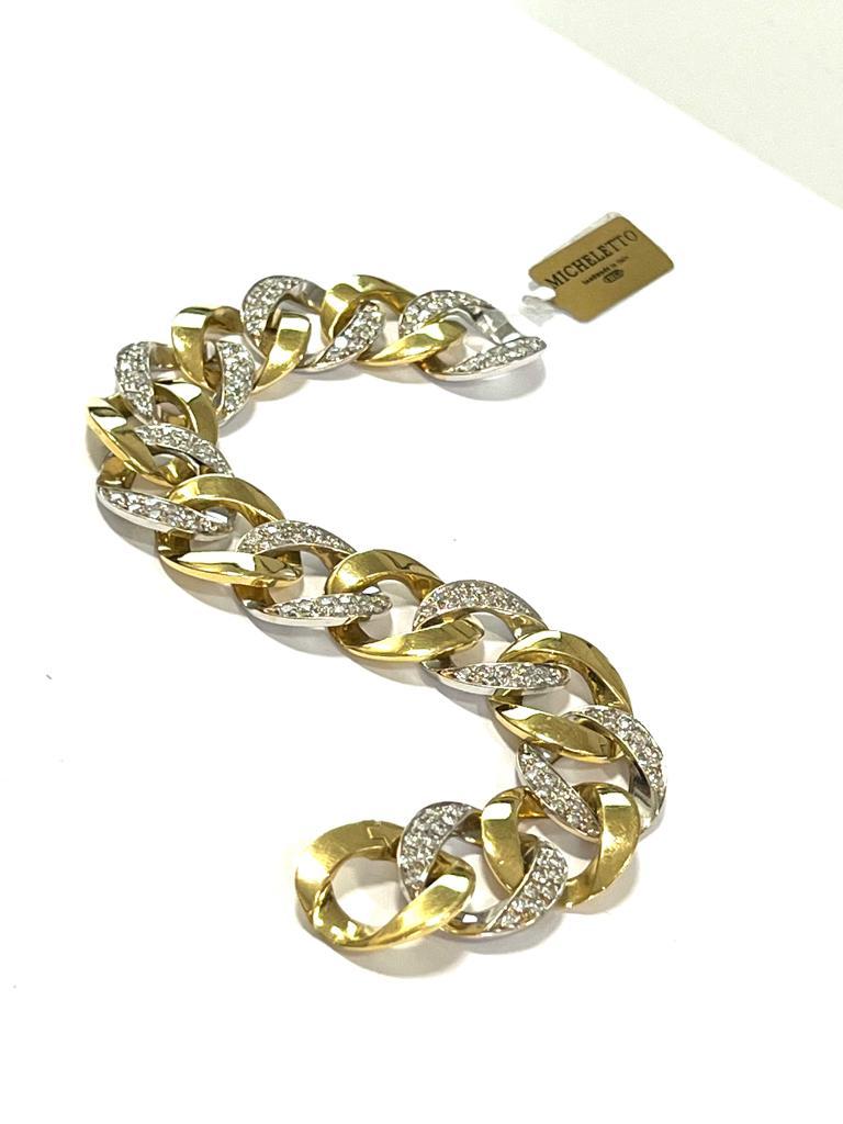 Modern 18 Karat Yellow and White Solid Bracelet with Diamonds For Sale