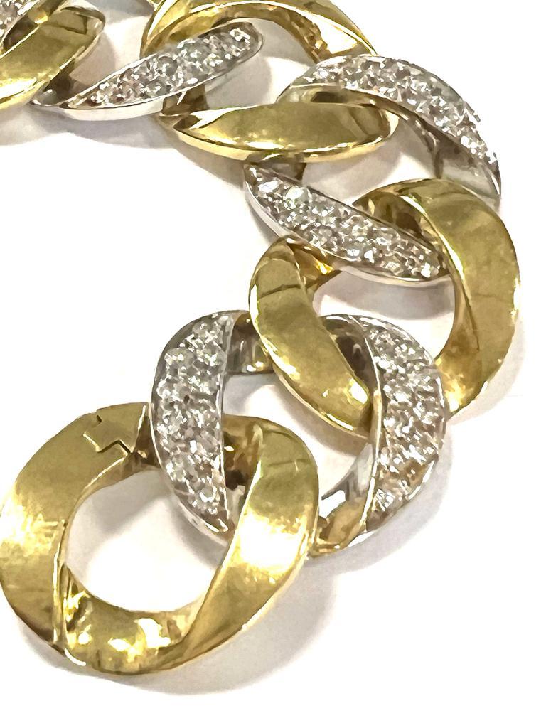 Brilliant Cut 18 Karat Yellow and White Solid Bracelet with Diamonds For Sale