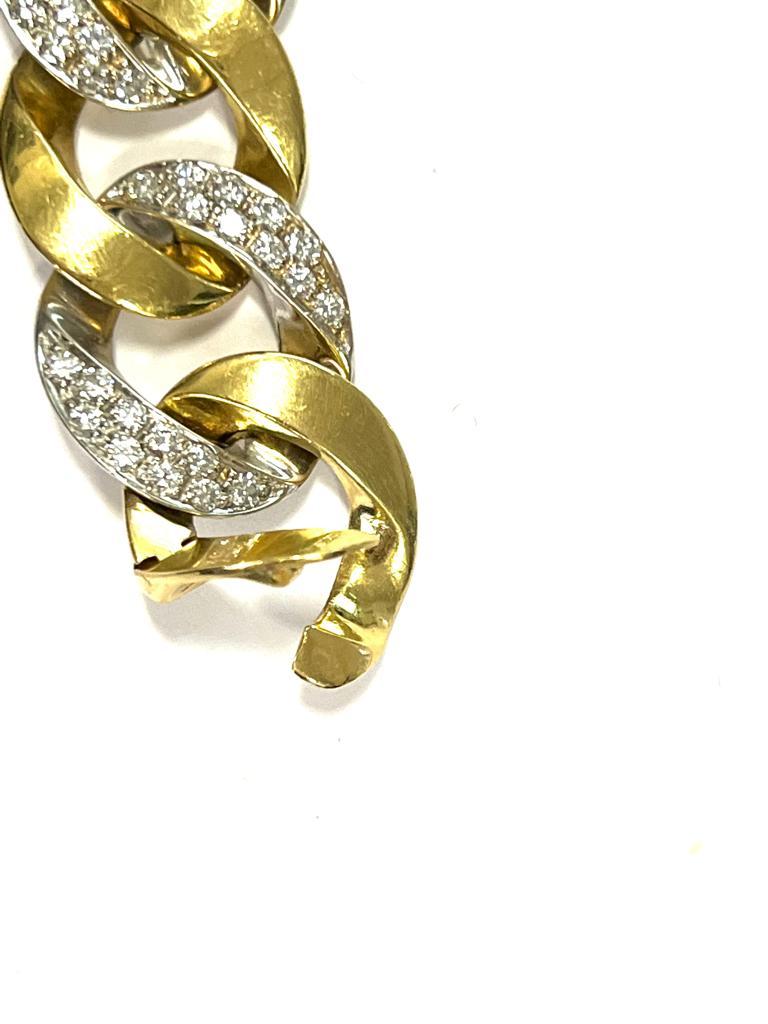 Bracelet massif jaune et blanc 18 carats avec diamants en vente 1