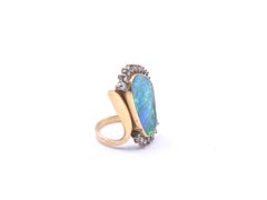 18 Karat Yellow Black Opal and Diamond Ring