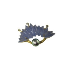 18 Karat Yellow Chalcedony, Tahitian Pearl and Diamond Pendant #13703