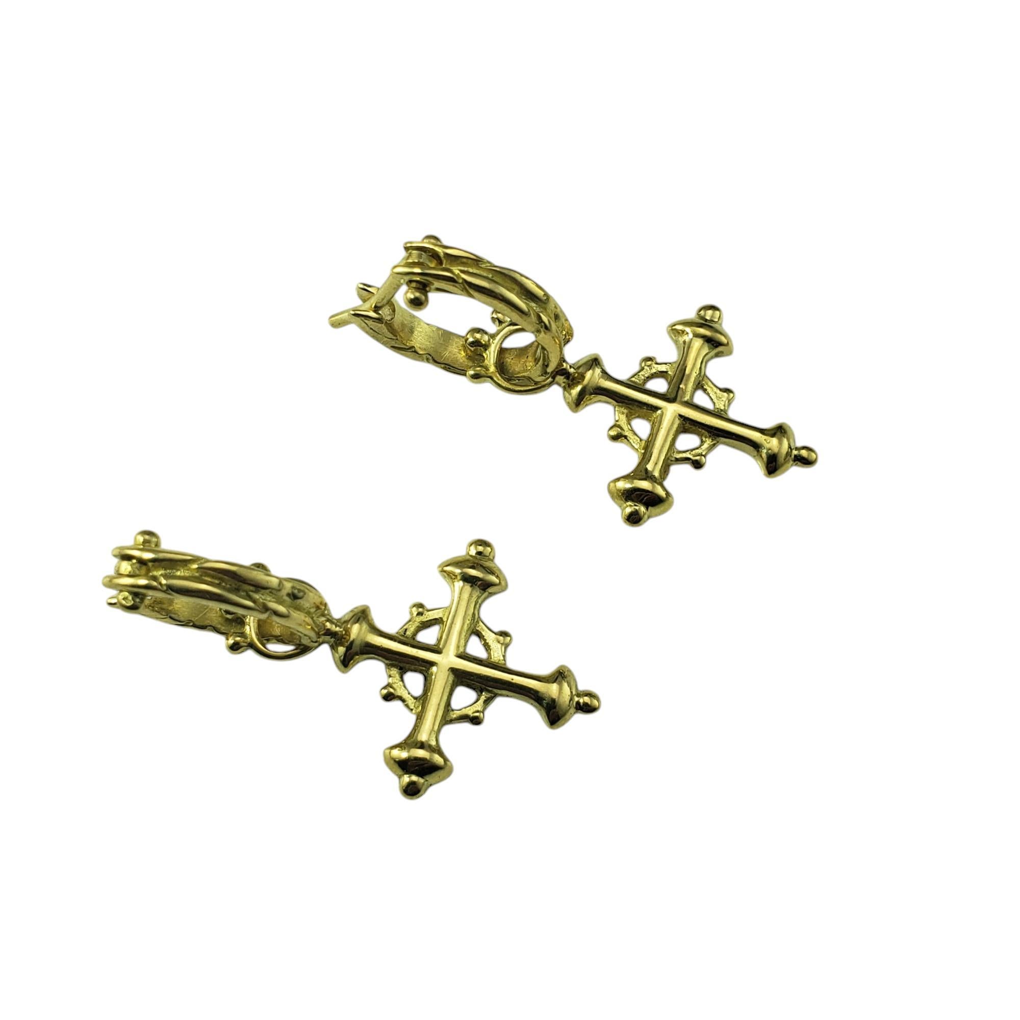 Contemporary 18 Karat Yellow Cross Charm Dangle Hoop Earrings #20549 For Sale