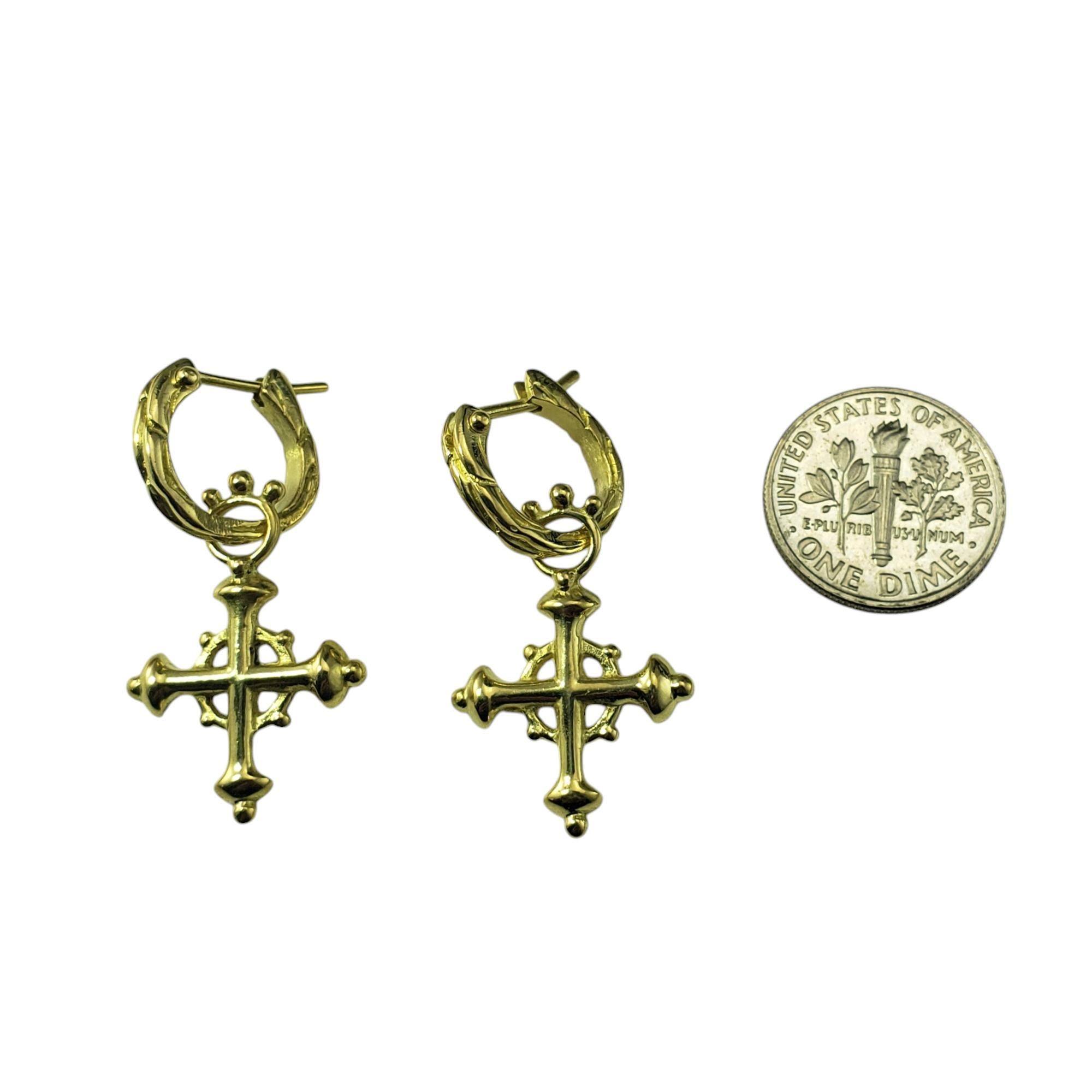 Women's 18 Karat Yellow Cross Charm Dangle Hoop Earrings #20549 For Sale