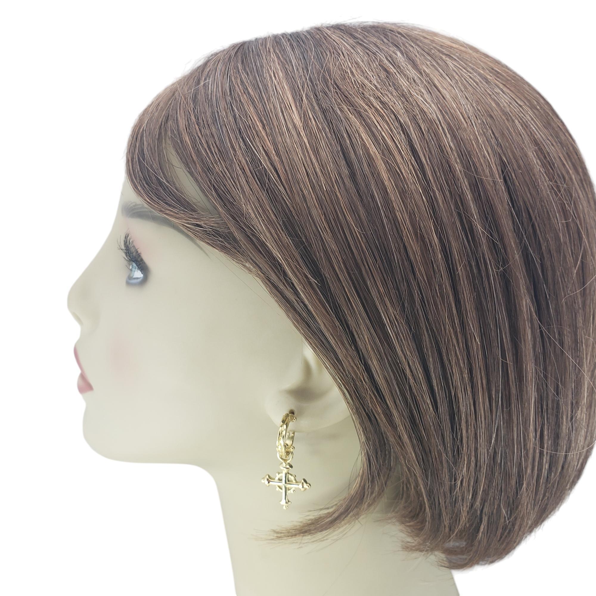 18 Karat Yellow Cross Charm Dangle Hoop Earrings #20549 For Sale 1