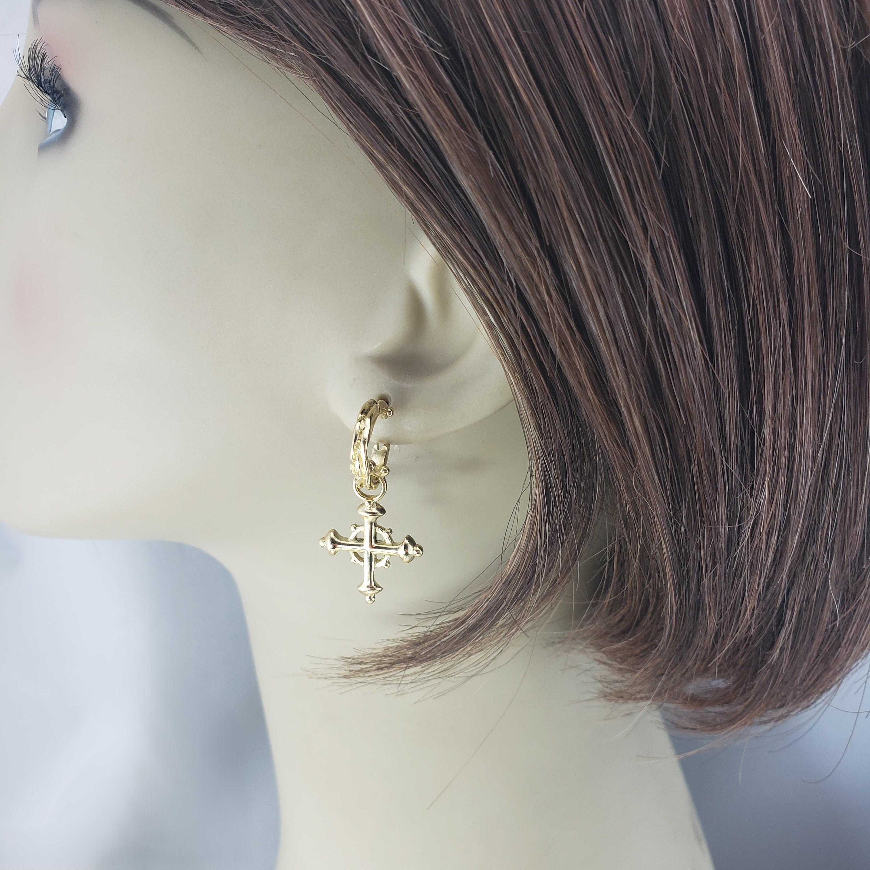 18 Karat Yellow Cross Charm Dangle Hoop Earrings #20549 For Sale 2