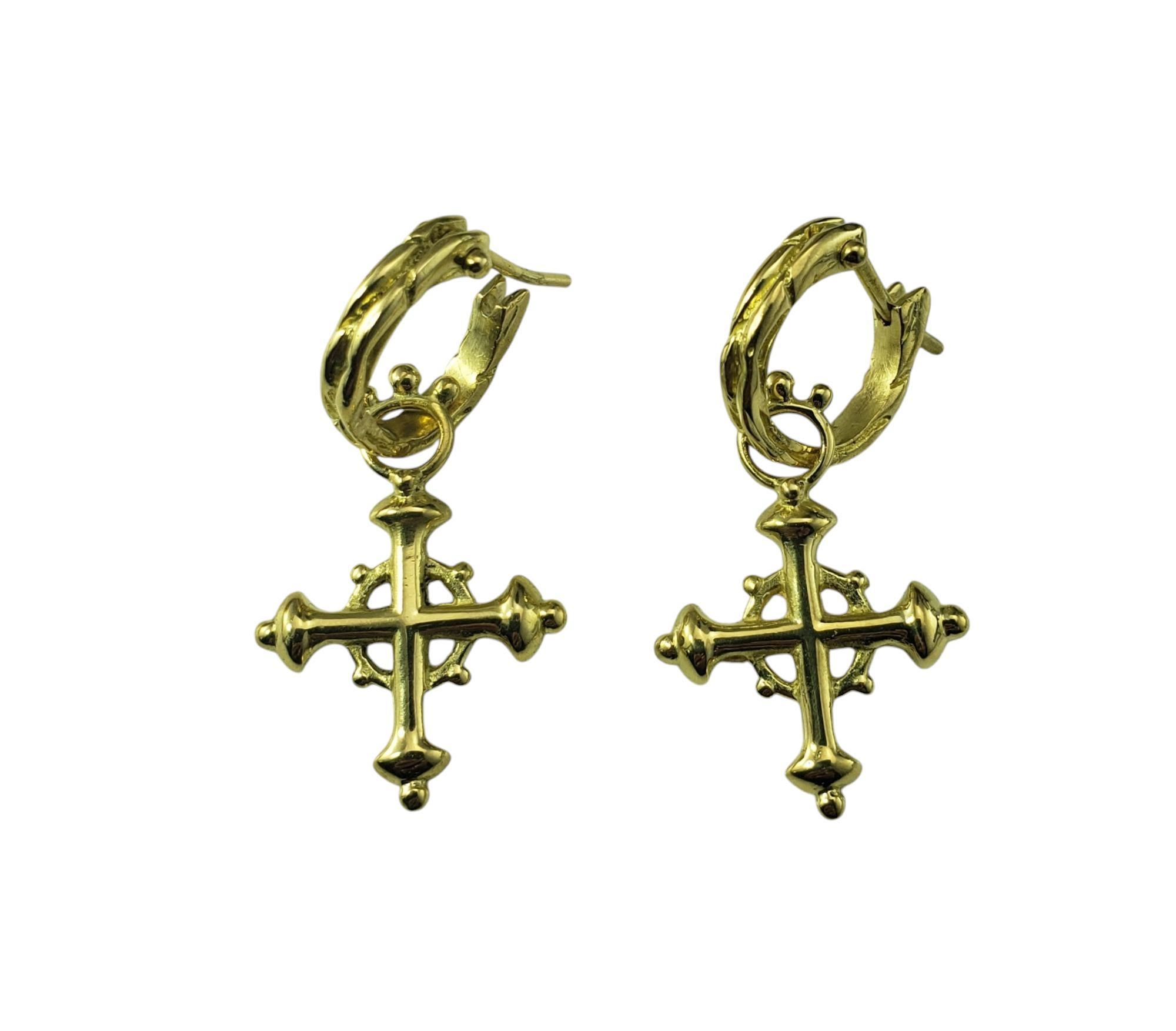 18 Karat Yellow Cross Charm Dangle Hoop Earrings #20549
