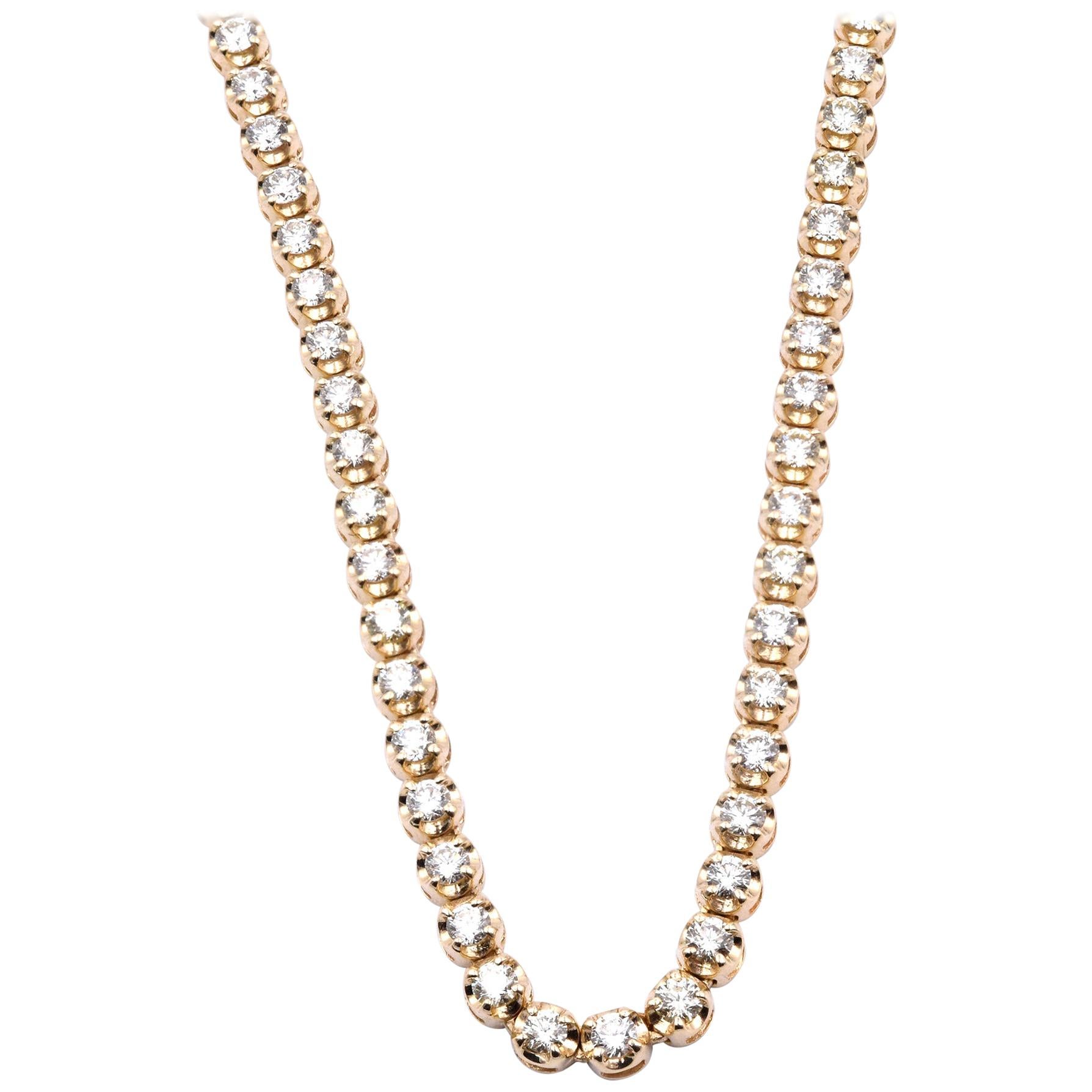 14 Karat Yellow Diamond Tennis Necklace