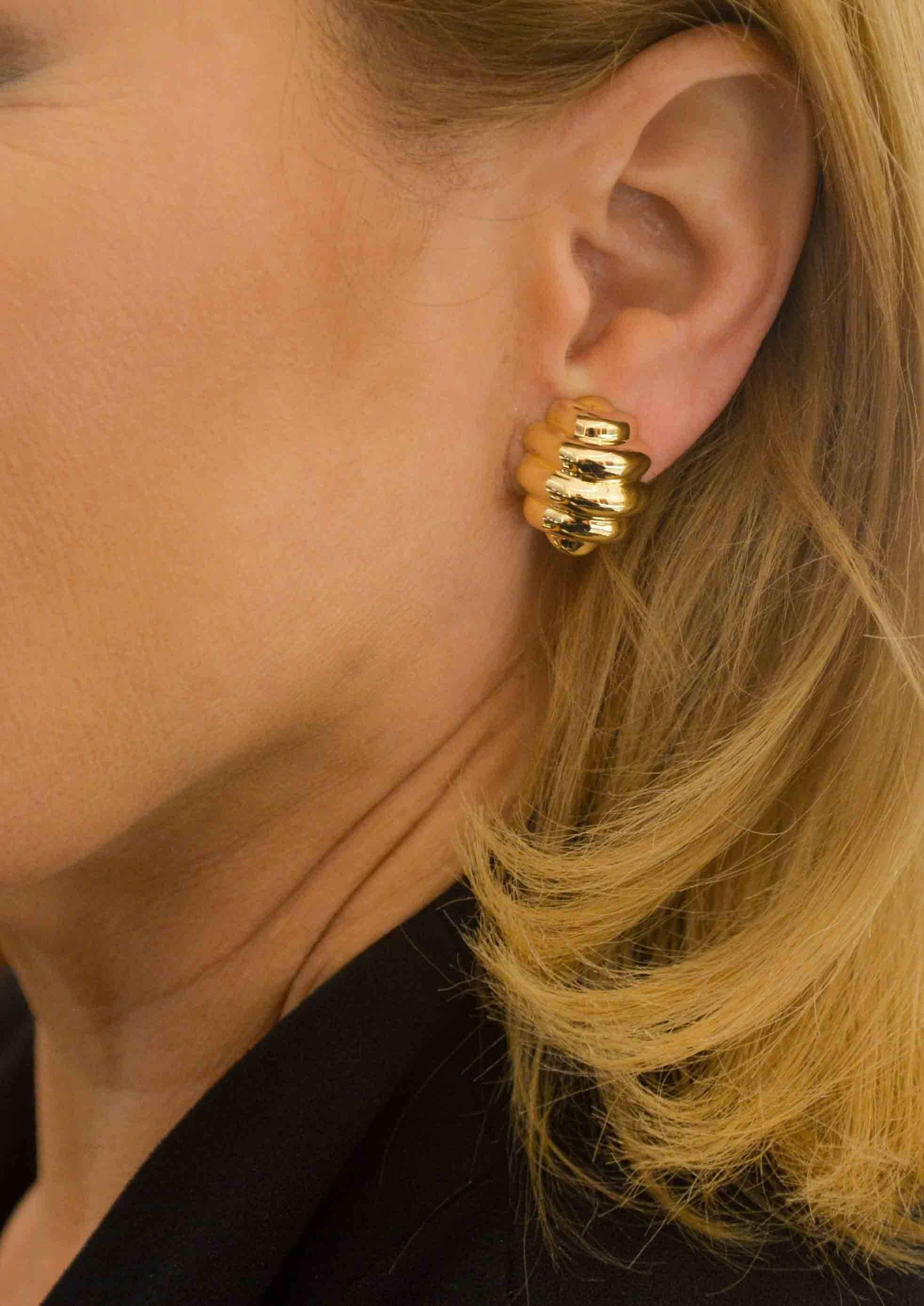 Modern 14 Karat Yellow Domed Earrings 