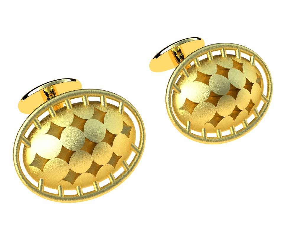 Contemporary 18 Karat Yellow Domed Star Cufflinks For Sale