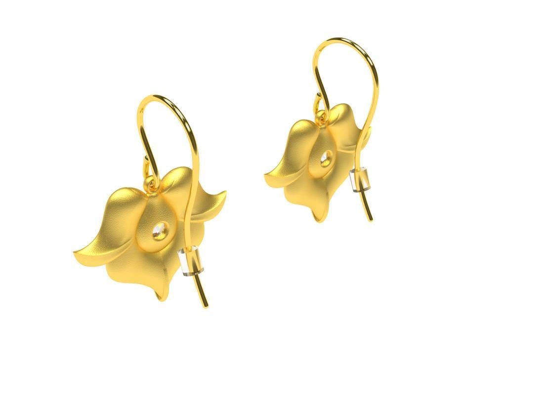 18k  Pendientes Flor Arabesca Diamante Oro Amarillo Contemporáneo en venta