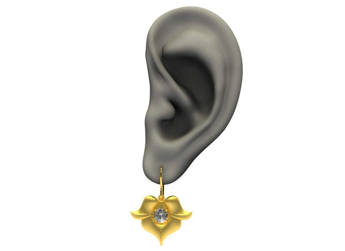 Taille ronde 18k  Boucles d'oreilles Fleur Arabesque en or jaune avec diamants en vente