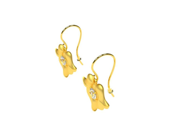 18k Yellow Gold GIA Diamond Arabesque Flower Earrings For Sale (Free ...