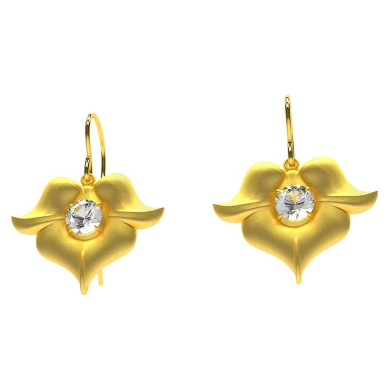 18k  Boucles d'oreilles Fleur Arabesque en or jaune avec diamants en vente