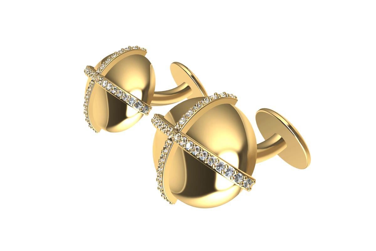18 Karat Yellow  Diamond Dome Cross Cufflinks,  One of my favorite shapes, the oval dome transformed magically with a cross of diamonds.  Keep it simple and keep it elegant. Made to order, please allow 4-5 weeks for delivery. 
 