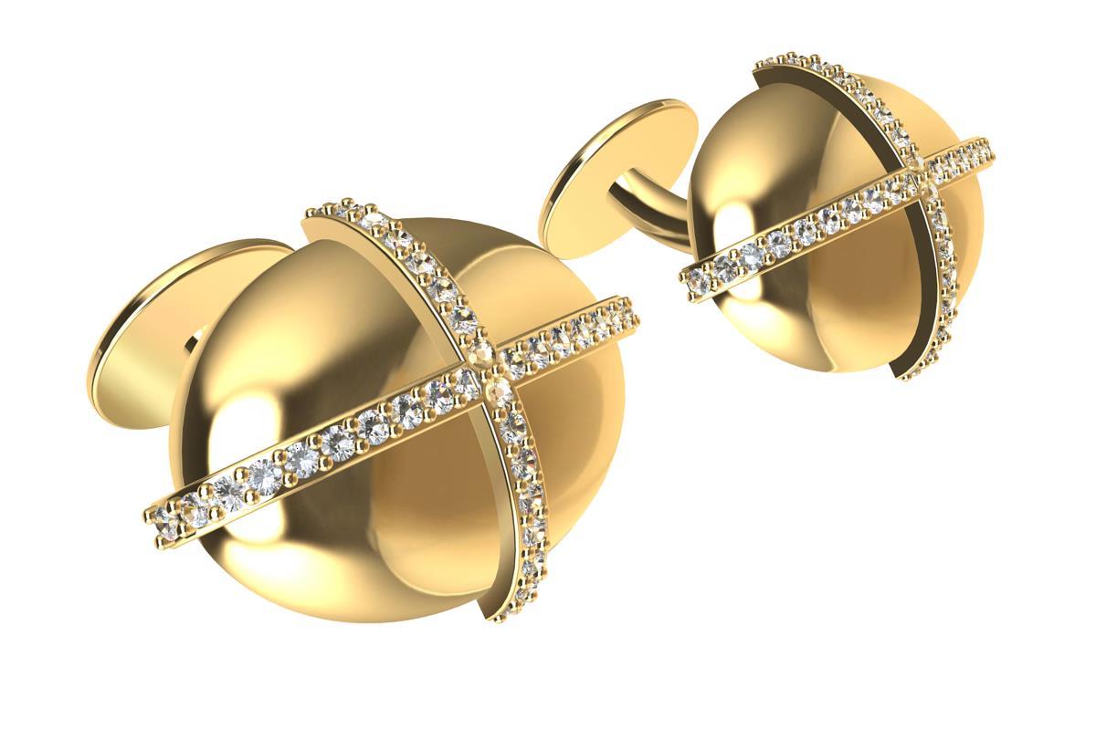 18 Karat Gelb Diamant Dome Kreuz Manschettenknöpfe (Zeitgenössisch) im Angebot