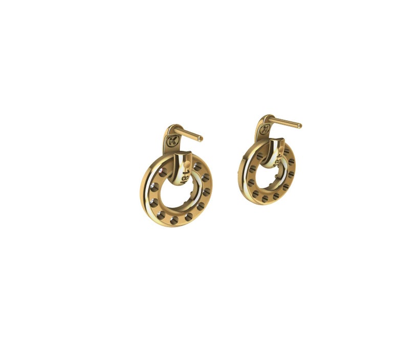 18 Karat Yellow GIA Diamond Hoop Dangle Earrings For Sale 7