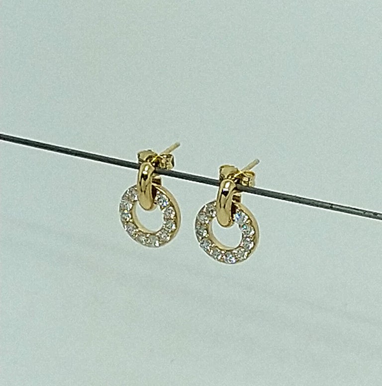 18 Karat Yellow GIA  Diamond  Hoop Dangle Earrings, These are petite. The hoop earring 14mm x 10.5 mm diameter. Tiny but mighty. All day elegance, day into evening no problem.  These GIA diamonds are 2.0 mm , .60 ct wt. G,SI1  Made to order , please