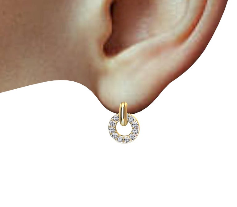 Round Cut 18 Karat Yellow GIA Diamond Hoop Dangle Earrings For Sale