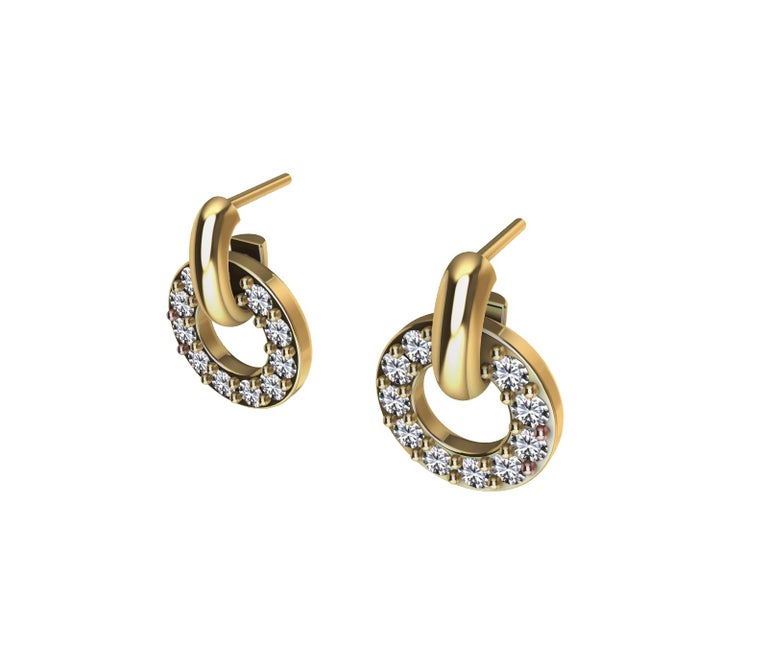 18 Karat Yellow GIA Diamond Hoop Dangle Earrings For Sale 1
