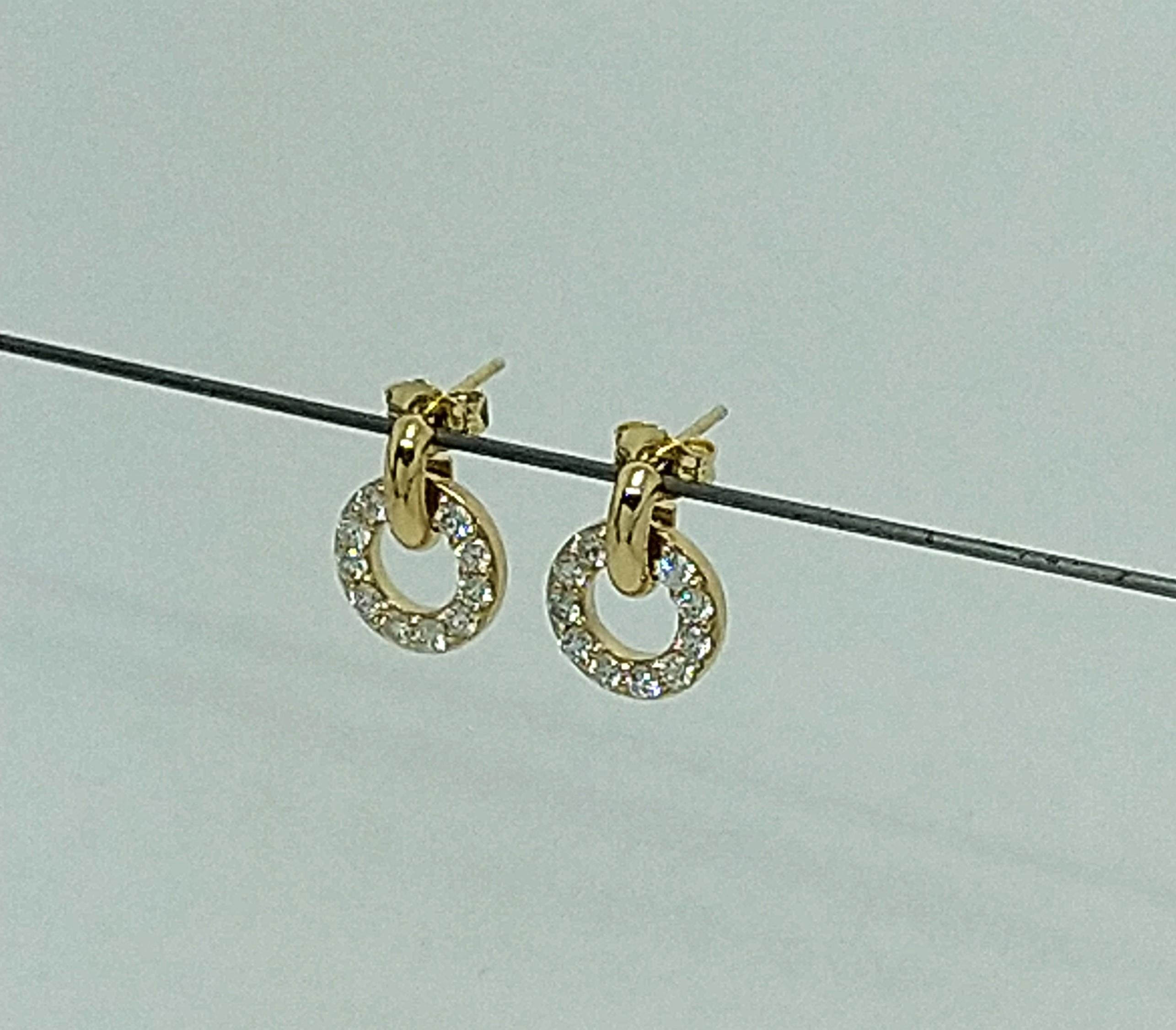 Round Cut 18 Karat Yellow GIA Diamond Hoop Dangle Earrings For Sale