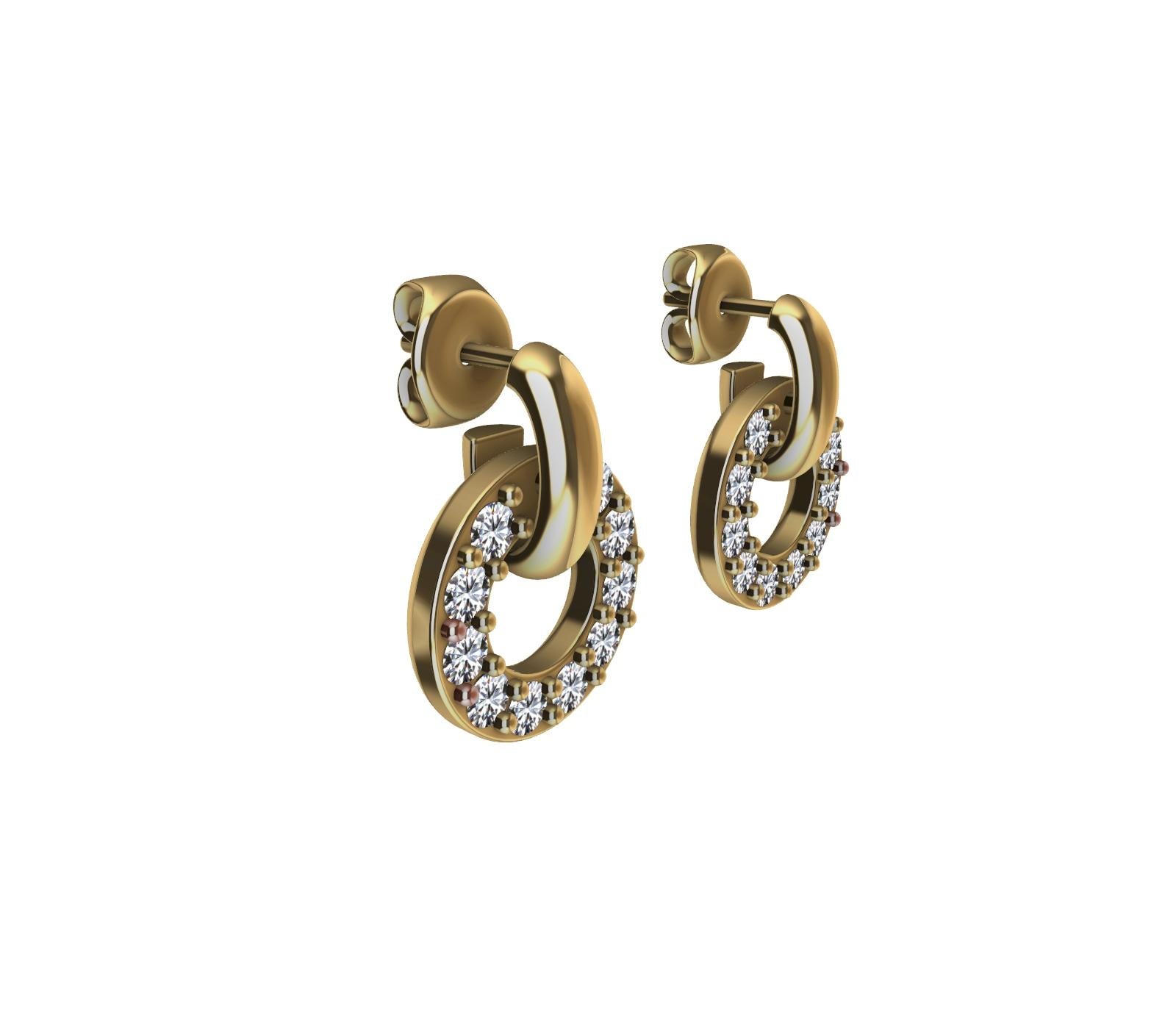 18 Karat Yellow GIA Diamond Hoop Dangle Earrings In New Condition For Sale In New York, NY