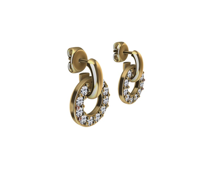 Women's 18 Karat Yellow GIA Diamond Hoop Dangle Earrings For Sale