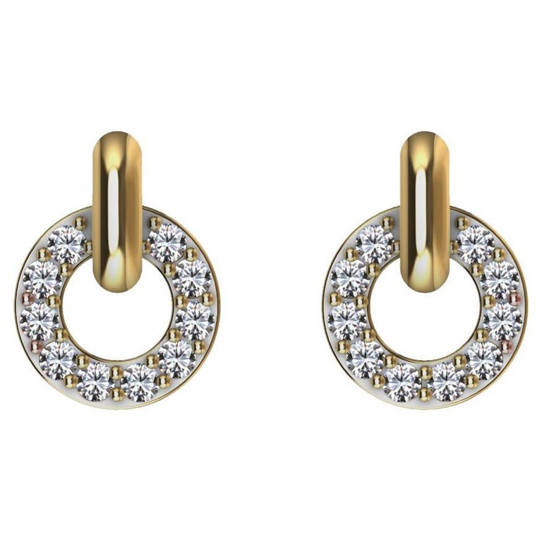 18 Karat Yellow GIA Diamond Hoop Dangle Earrings For Sale