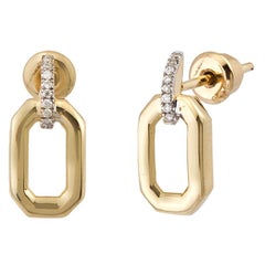 18 Karat Yellow Gold, 0.05 Carat Diamond Hexagon Earring