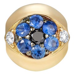 Sybarite Safety Pin All Seeing Eye Charm & Necklace in Yellow Gold & Sapphires