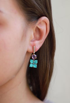 Rossella Ugolini 18K Gold Amethyst and Turquoise Floral Earrings