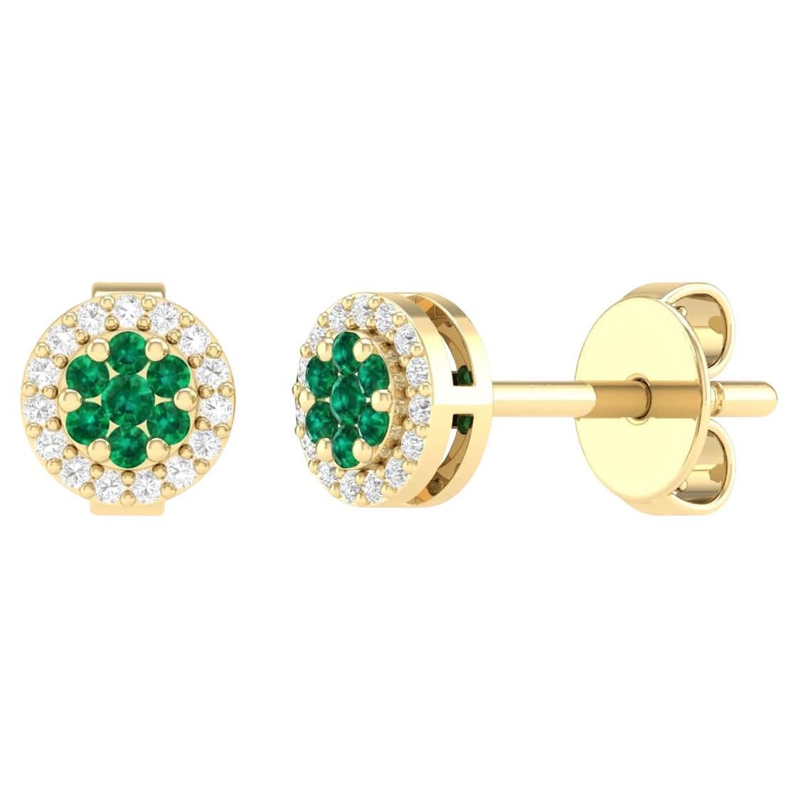 18 Karat Yellow Gold 0.19 Carat Emerald Cocktail Stud Earrings