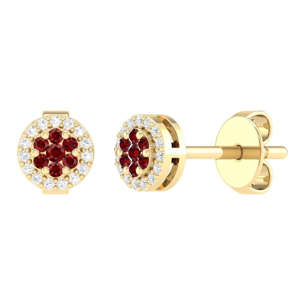18 Karat Yellow Gold 0.19 Carat Ruby Cocktail Stud Earrings For Sale