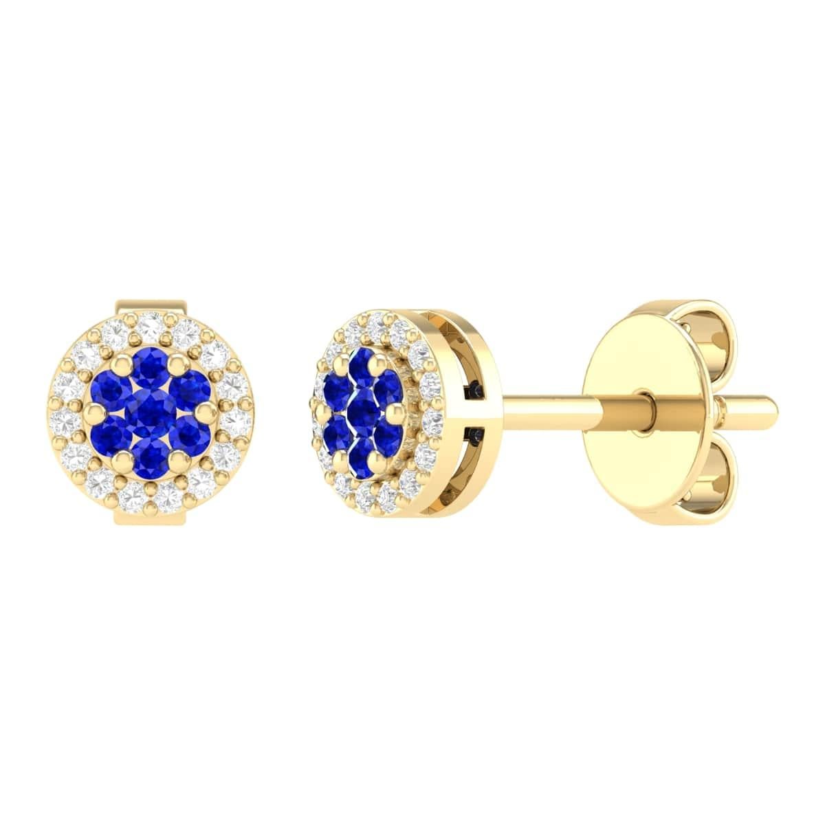18 Karat Yellow Gold 0.19 Carat Sapphire Cocktail Stud Earrings For Sale