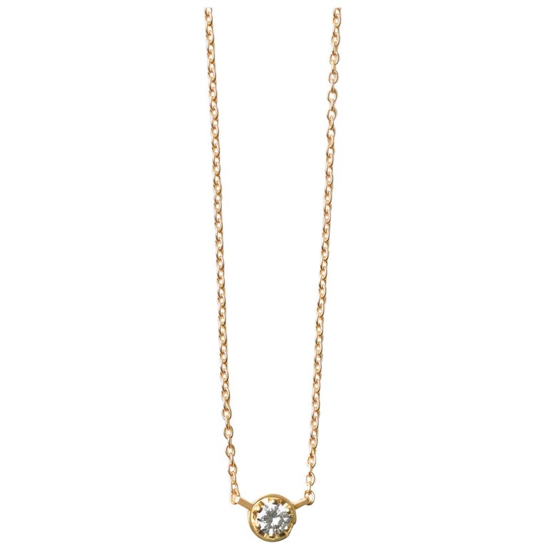 18 Karat Yellow Gold 0.2 Carat Diamond Necklace For Sale
