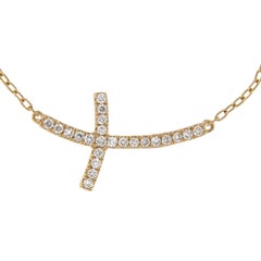 18 Karat Yellow Gold 0.22 Carat Diamond Sideways Cross Necklace