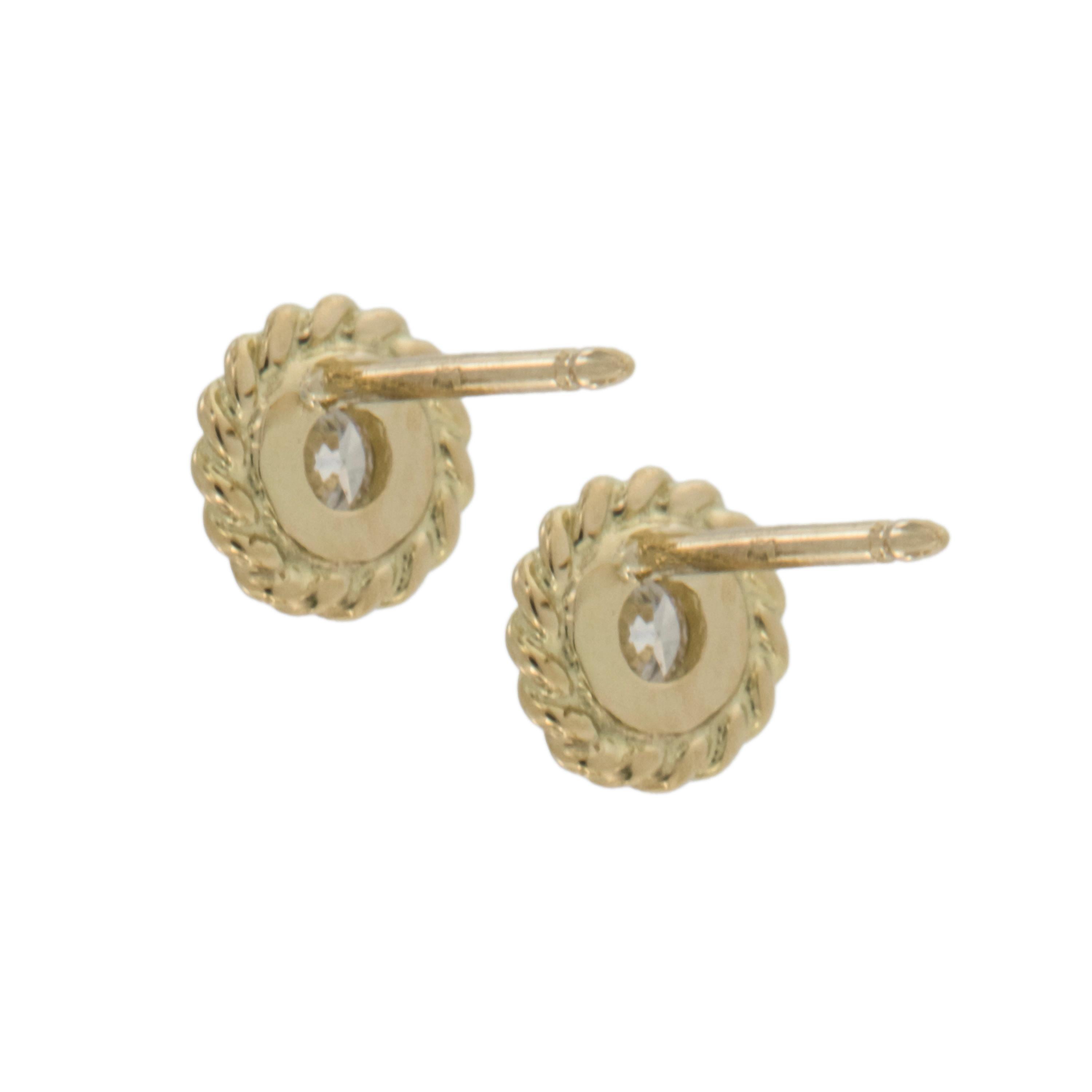 18 Karat Yellow Gold 0.26 Cttw Diamond Rope Bezel Stud Earrings F-VS Diamonds In New Condition For Sale In Troy, MI