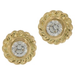 18 Karat Yellow Gold 0.26 Cttw Diamond Rope Bezel Stud Earrings F-VS Diamonds