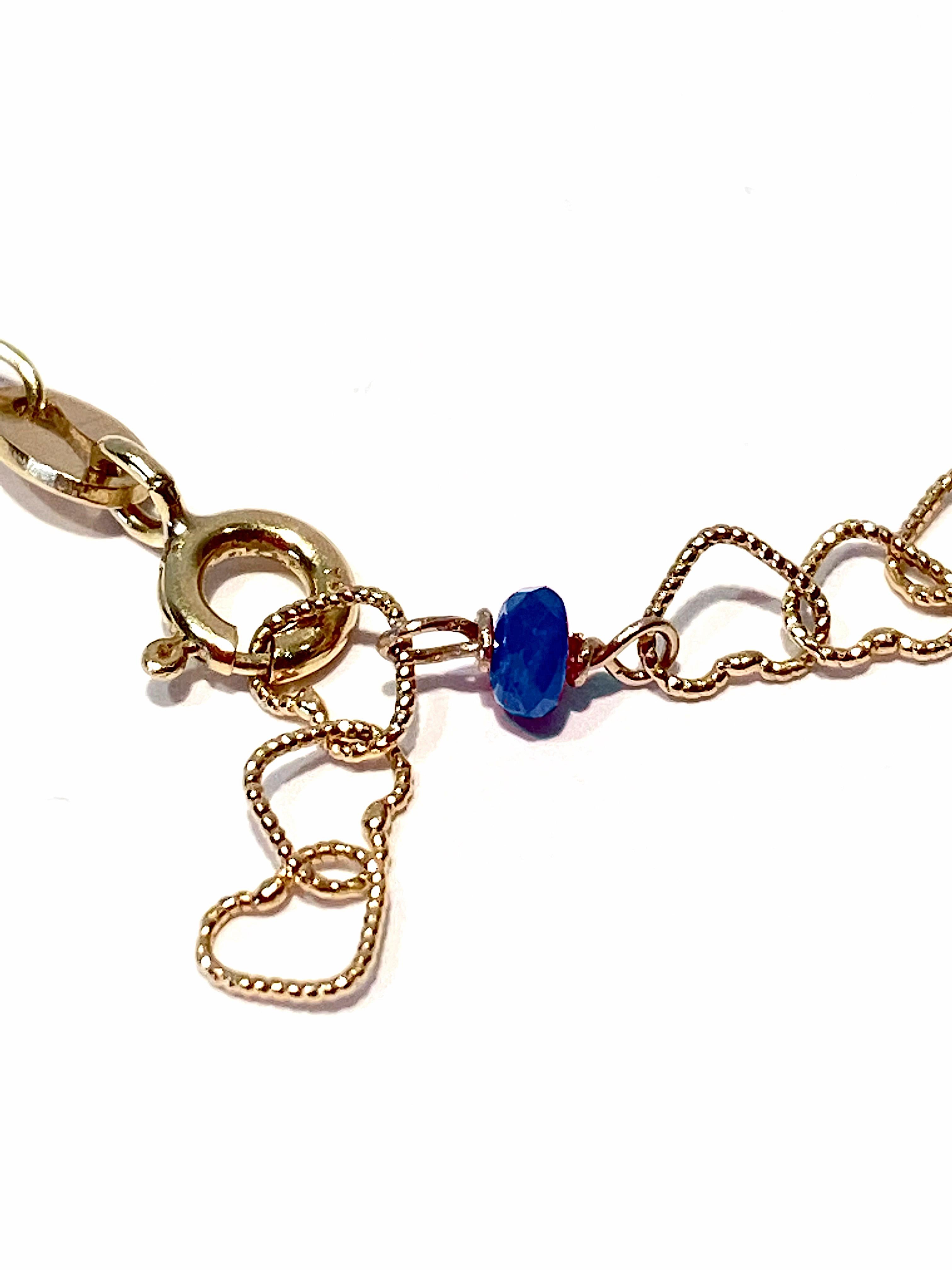 18 Karat Yellow Gold 0.30 Karat Bead Cut Sapphire Little Hearts Chain Bracelet For Sale 6