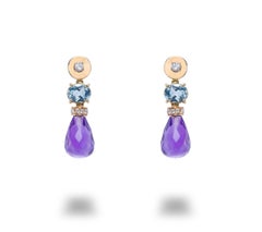 18 Karat Yellow Gold 0.30 Karat White Diamond Topaz Amethyst Drop Earrings