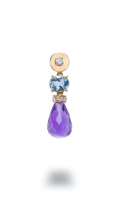 18 Karat Yellow Gold 0.30 Karat White Diamond Topaz Amethyst Drop Earrings