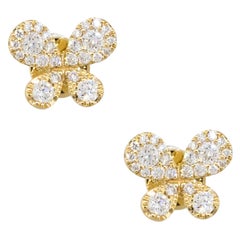 18 Karat Yellow Gold 0.39 Carat Diamond Butterfly Pave Earring Studs